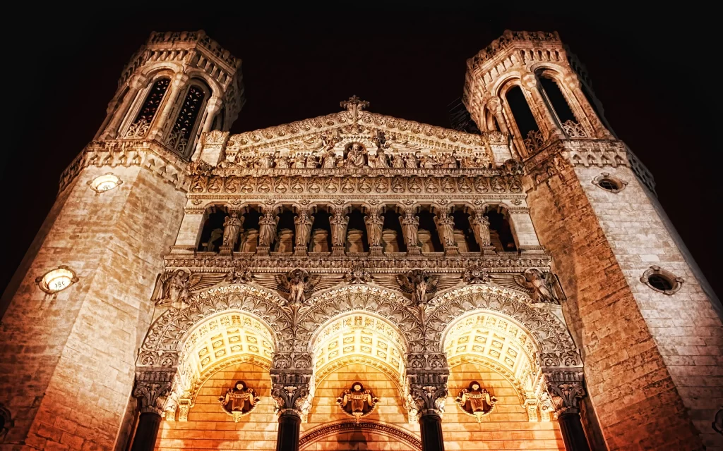 Gothic Architecture Cathedral Statues Illumination Night