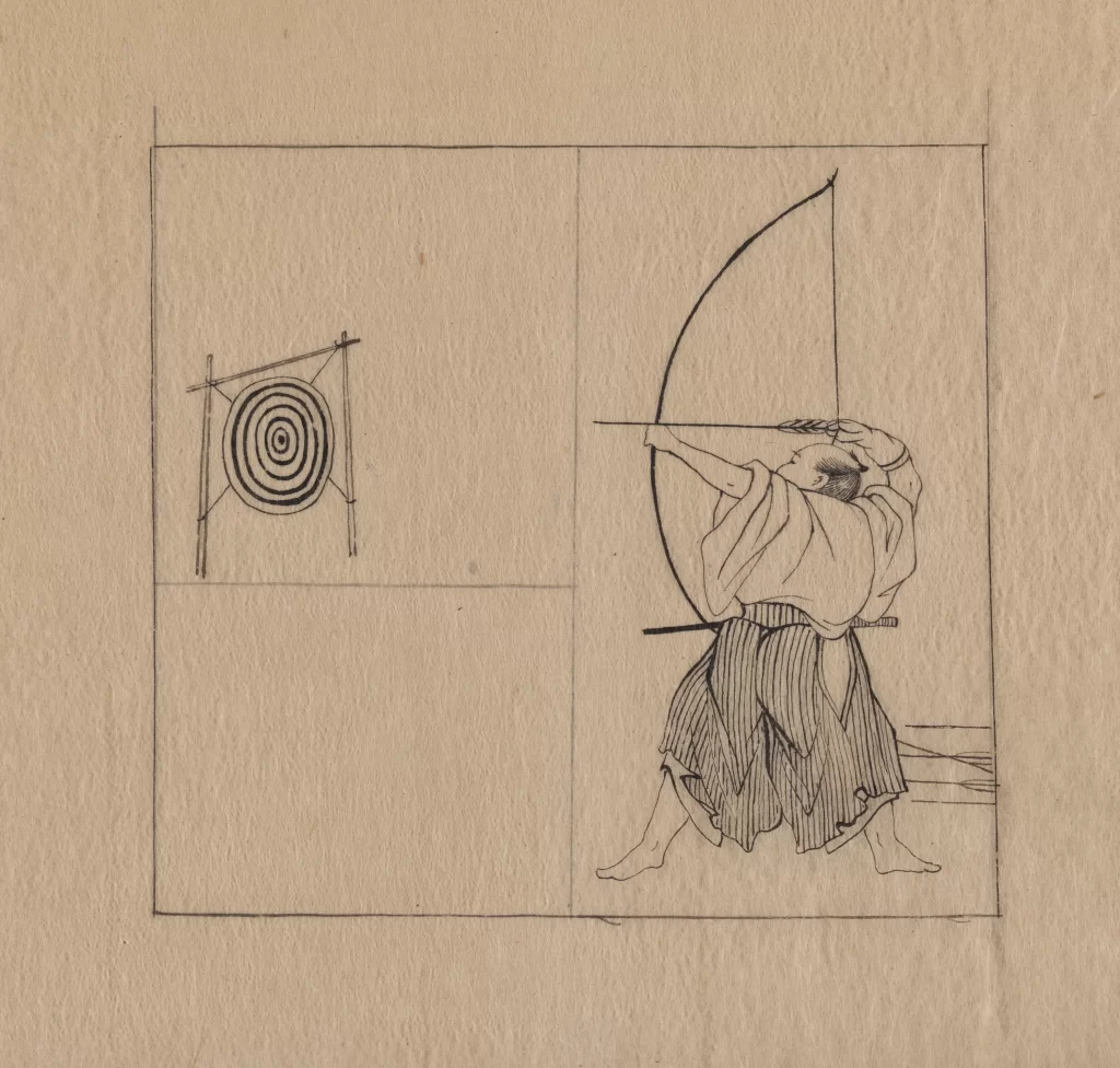 Archery Traditional Japanese Attire Target Practice Drawing