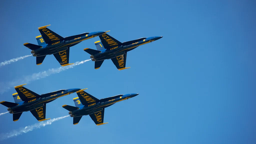 Blue Angels jets formation sky smoke performance precision teamwork