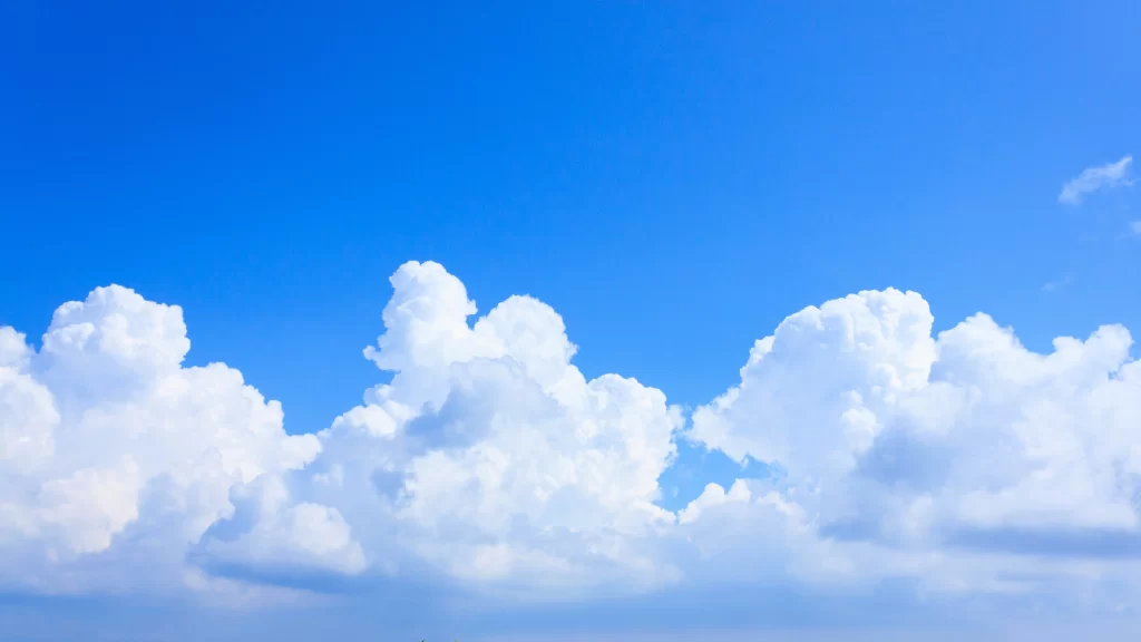 Blue sky, white clouds, clear, serene, daytime, peaceful