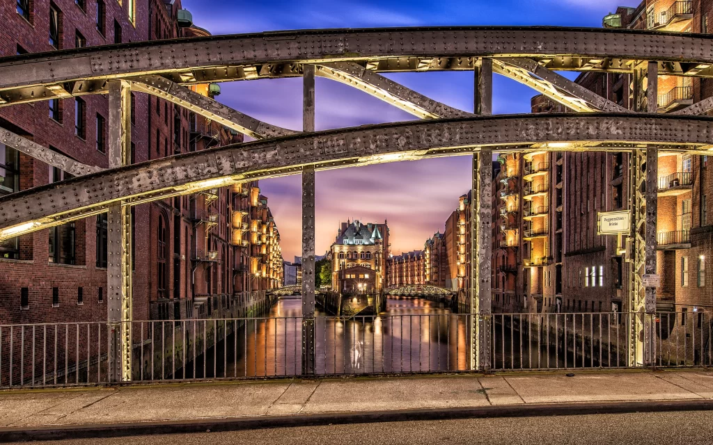 Bridge Waterway Architecture Twilight Cityscape Reflection