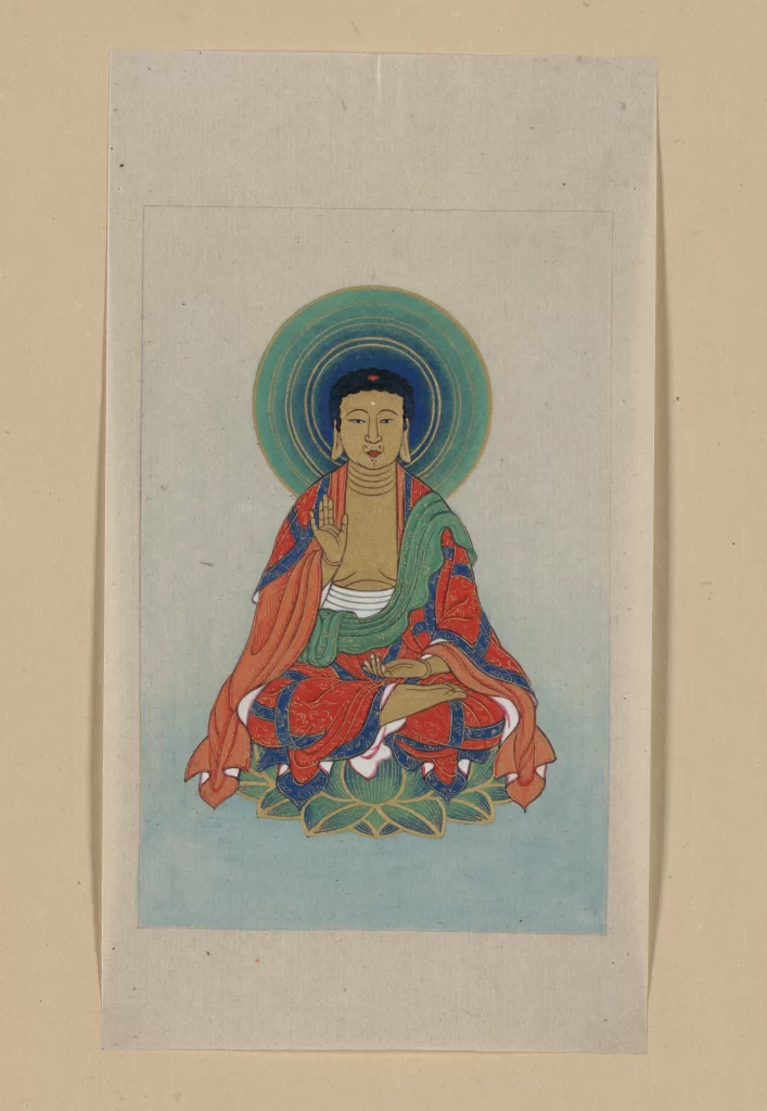 Buddha Seated Halo Lotus Robes Serene