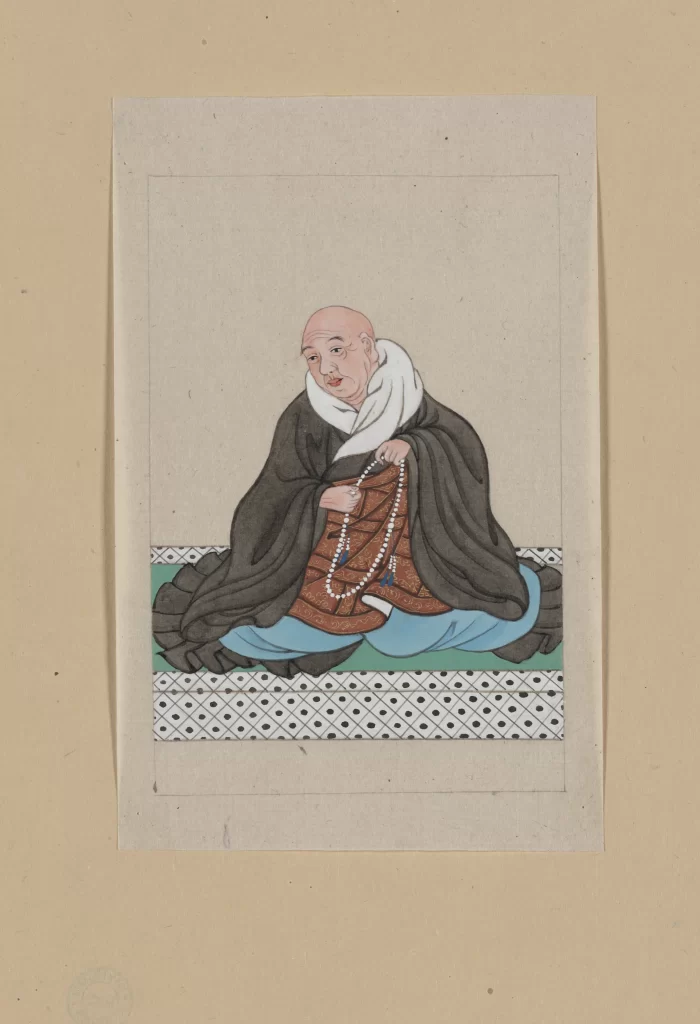 Buddhist Monk Traditional Robe Prayer Beads Seated Contemplation
