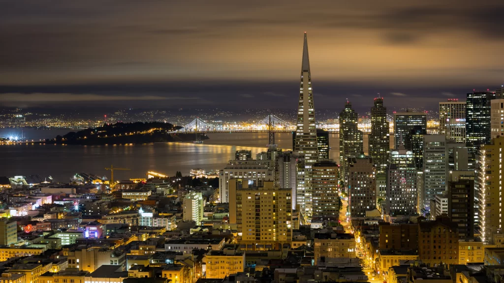 Cityscape night lights buildings skyline urban