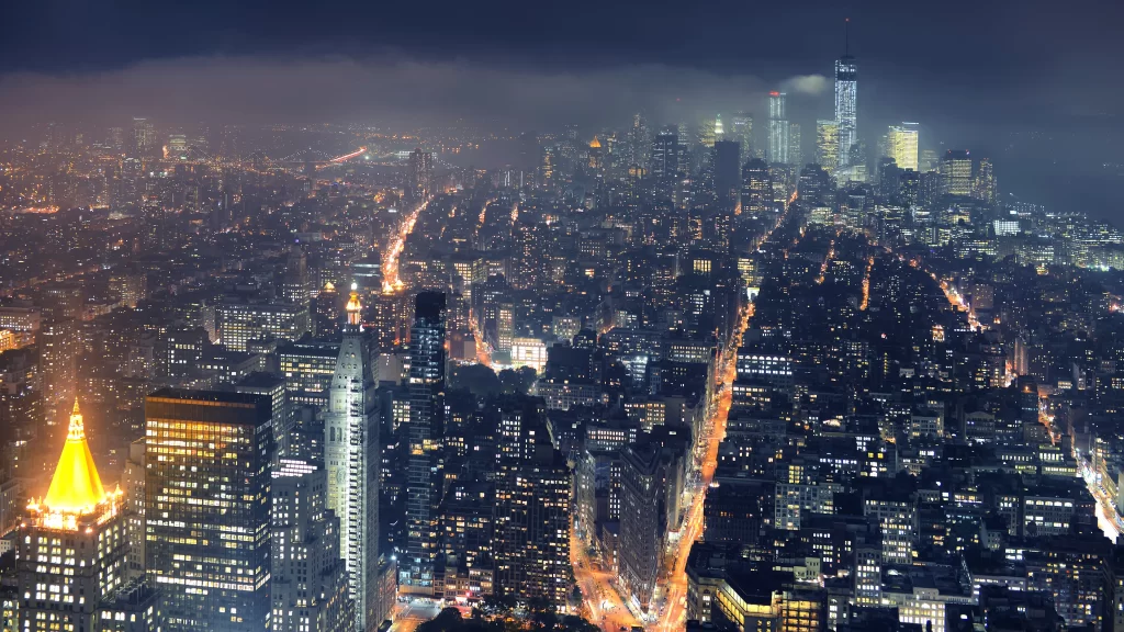 Cityscape night lights buildings urban skyline
