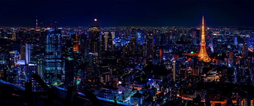 Cityscape, night, lights, skyscrapers, vibrant, urban