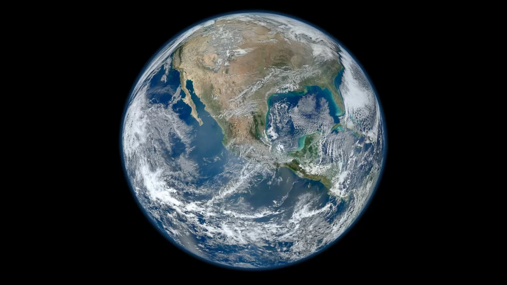 Earth satellite North America clouds oceans continents atmosphere space
