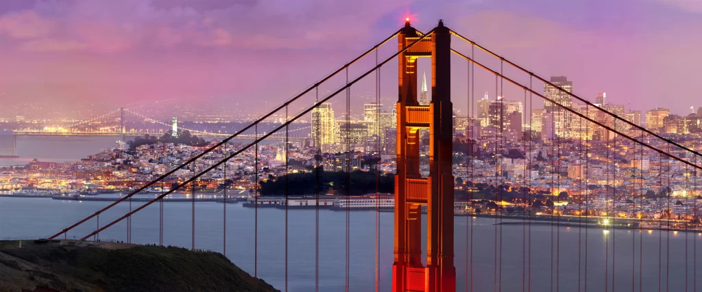Golden Gate Bridge, San Francisco, cityscape, sunset, skyline, water