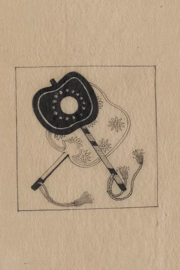 Guitar String Tassel Floral Design Vintage Illustration
