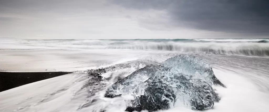 Ice, ocean, waves, clouds, beach, nature