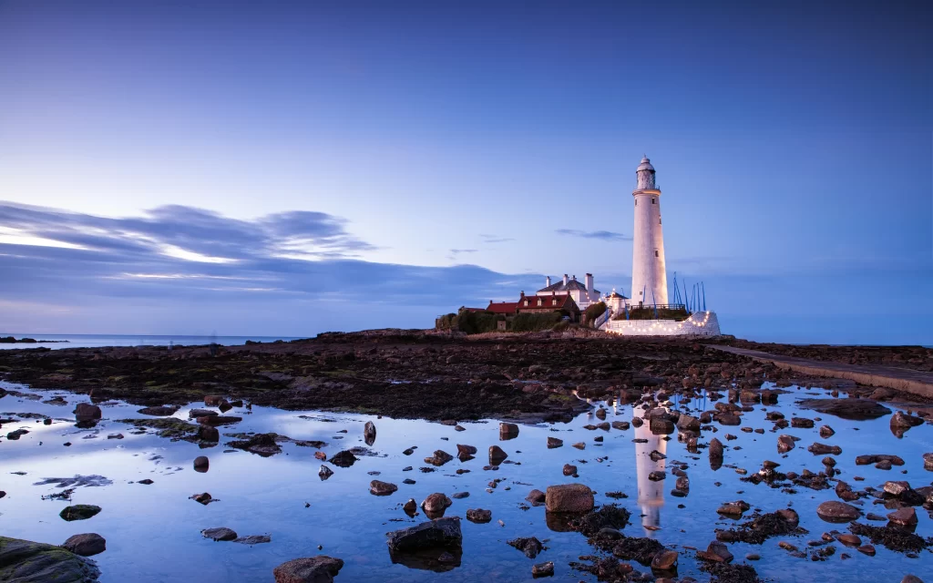 Lighthouse Coastal Rocks Twilight Reflections