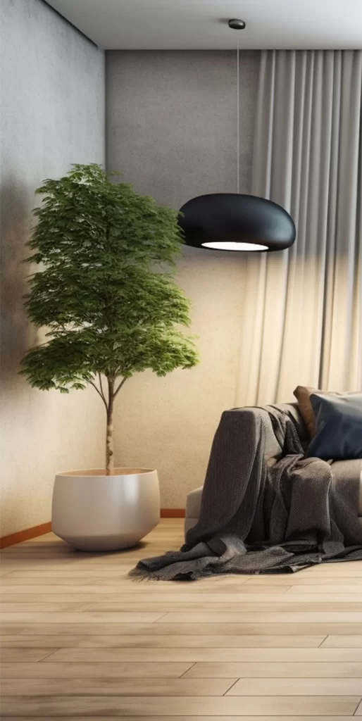 Modern Minimalist Living Room with Japanese Maple