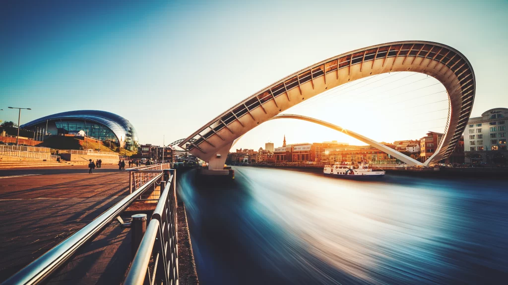 Modern architecture bridge water sunset cityscape urban