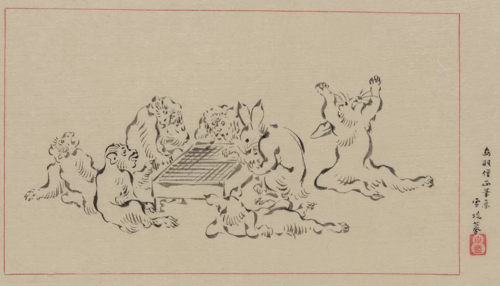 Monkeys Traditional Art Go Game Playful Ink Drawing Cultural