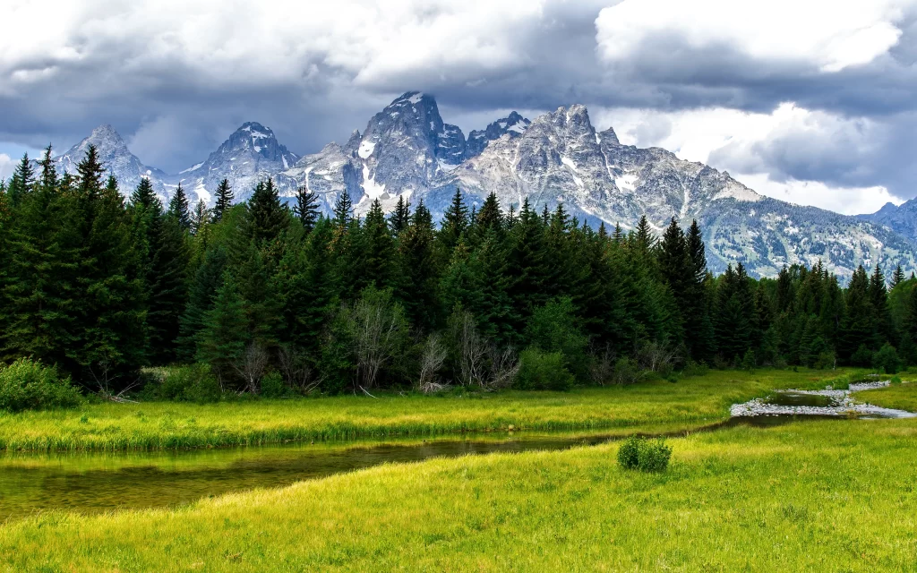 Mountain Forest River Clouds Nature