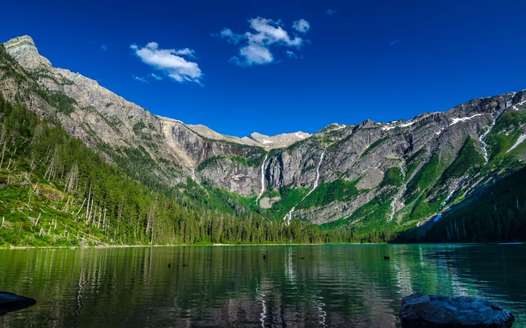 Mountain Lake Forest Waterfall Sky Reflection