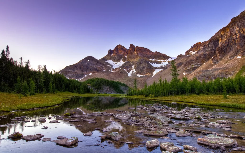 Mountain Lake Reflection Forest Rocks Snow