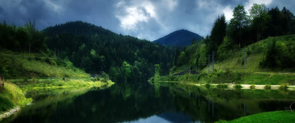 Nature, lake, forest, mountains, sky, reflection