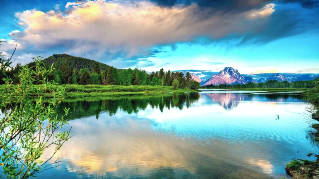 Nature, lake, mountains, sky, clouds, reflection
