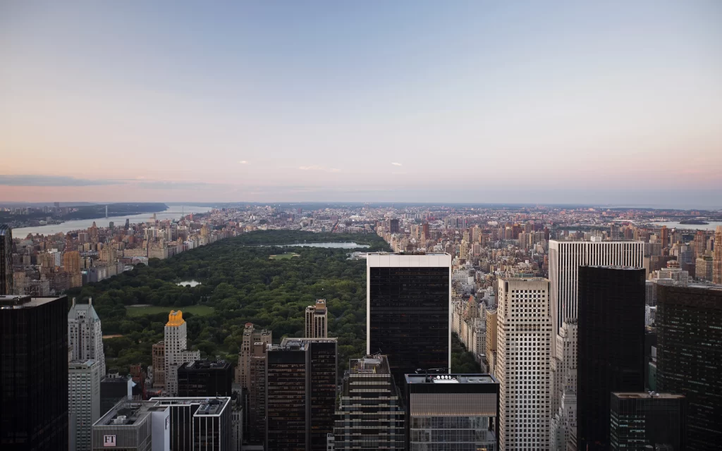 New York City Central Park skyscrapers urban landscape sunset skyline