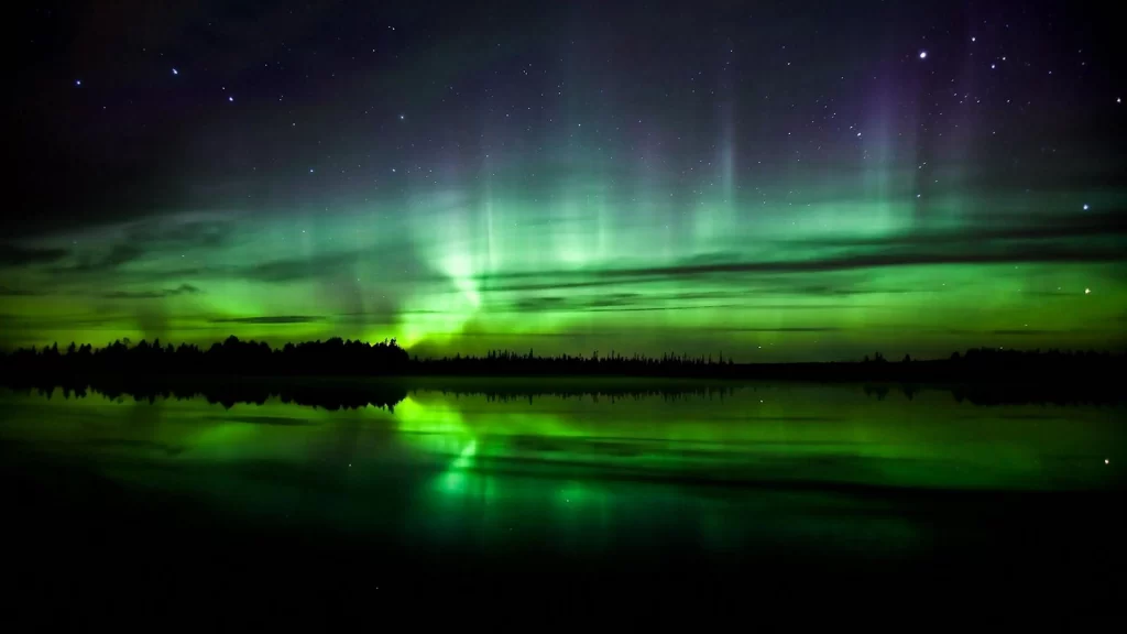 Northern Lights aurora reflection night sky stars landscape nature