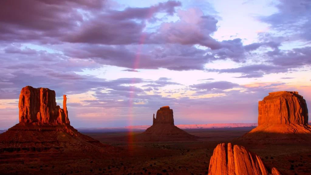 Rainbow Monument Valley Desert Sunset Clouds Landscape