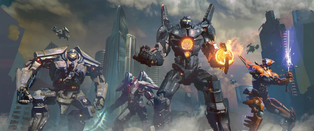 Robots, futuristic, cityscape, action, battle, technology