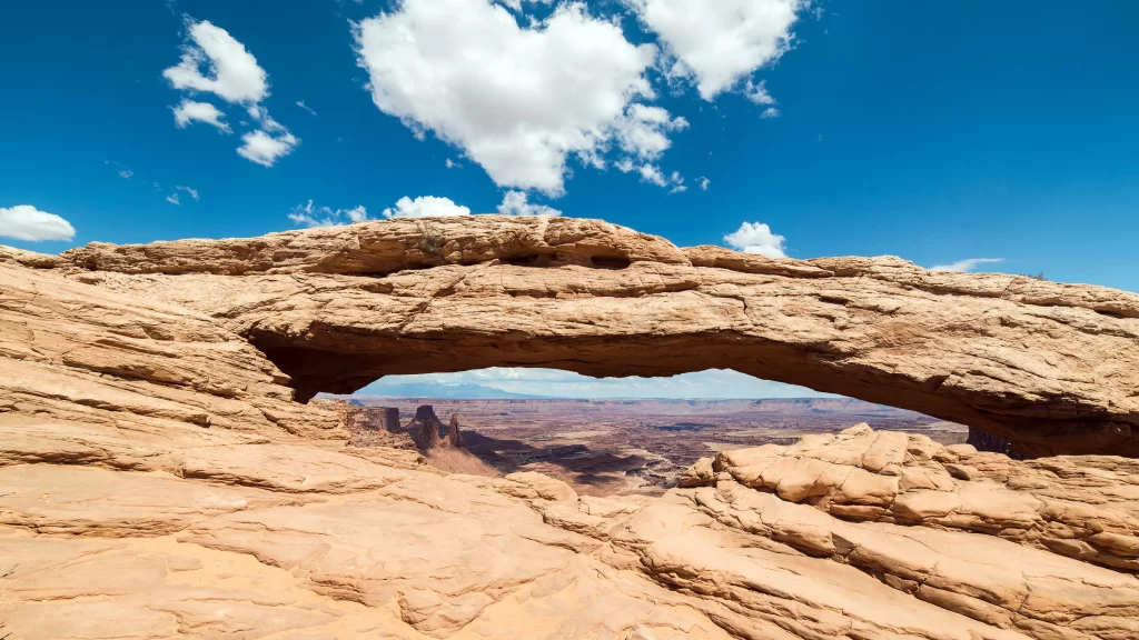 Rocky Landscape Natural Arch Desert Sky Clouds