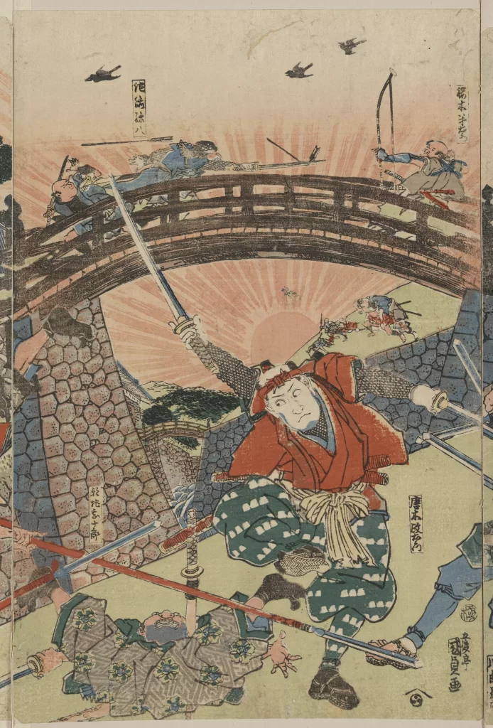 Samurai Battle Traditional Japanese Woodblock Print Dynamic