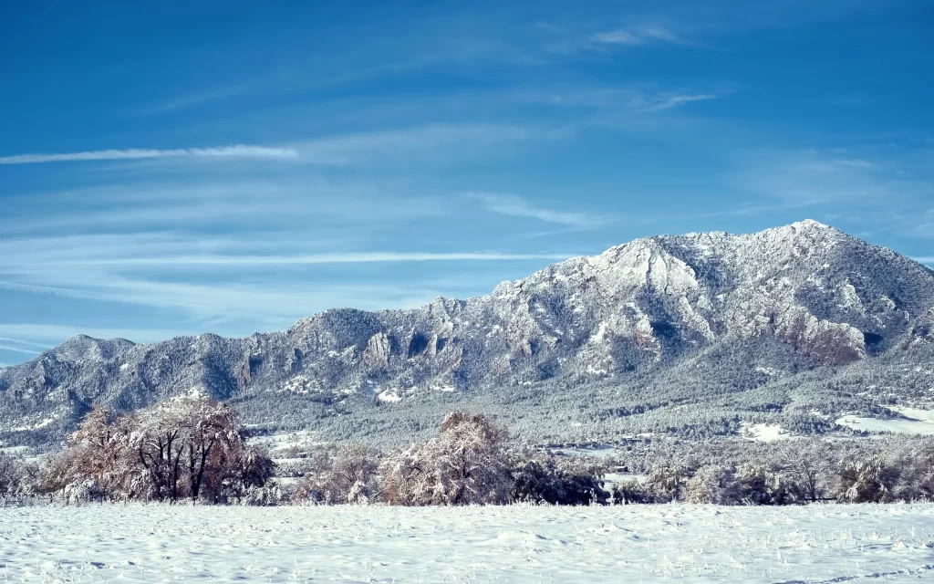Snowy Mountain Clear Sky Frosty Trees Winter