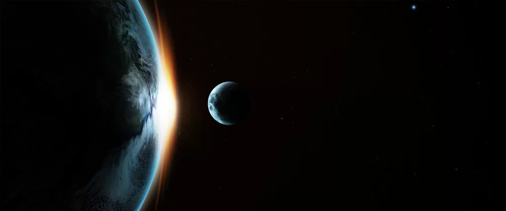 Space, Earth, Moon, Sunrise, Stars, Cosmic