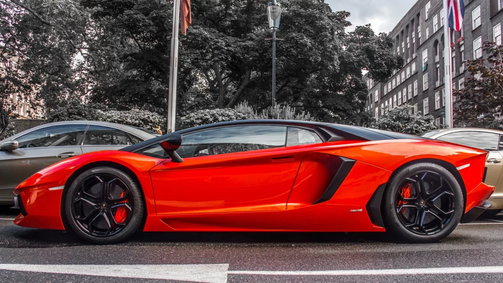 Sports car luxury red urban street architecture