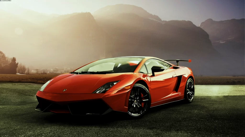 Sports car red luxury mountain sunlight scenic