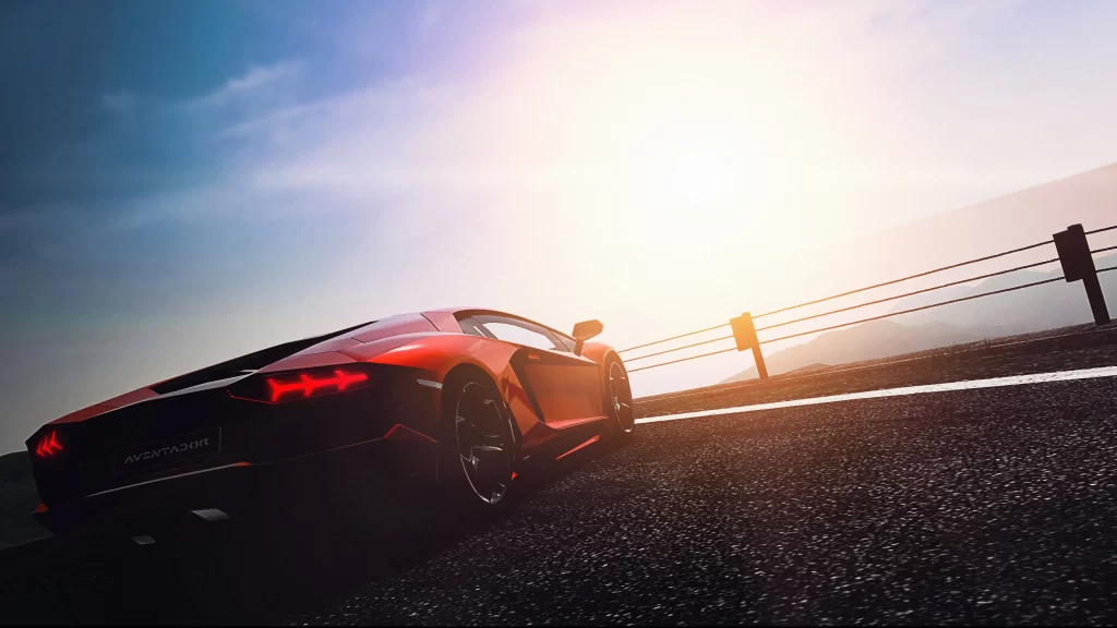 Sports car sunset road mountain luxury speed