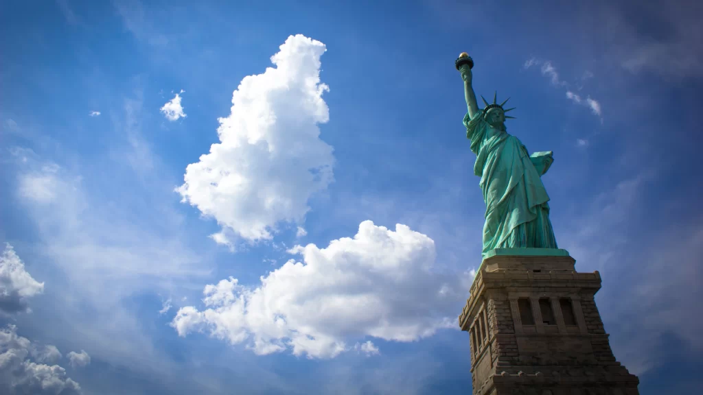StatueofLiberty NewYork sky clouds blue green