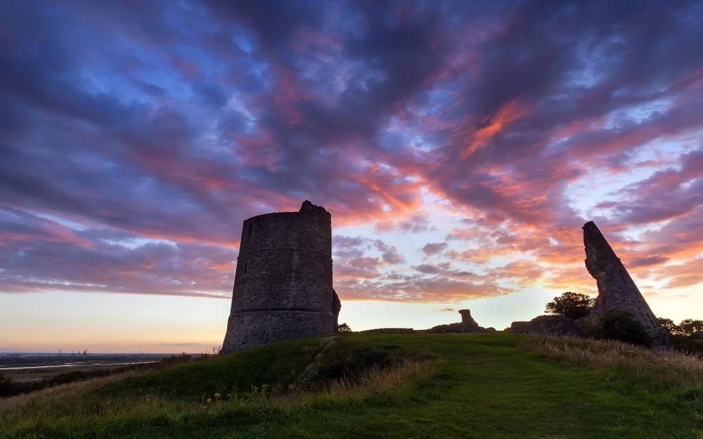 Sunset Castle Ruins Sky Clouds Grass