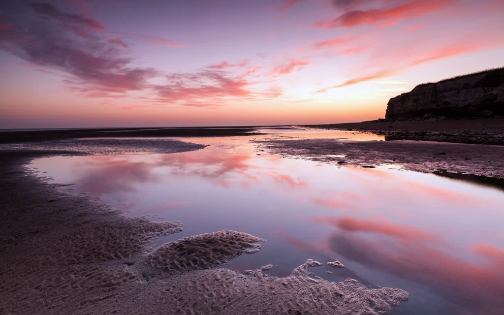 Sunset Clouds Reflection Beach Cliff Calm