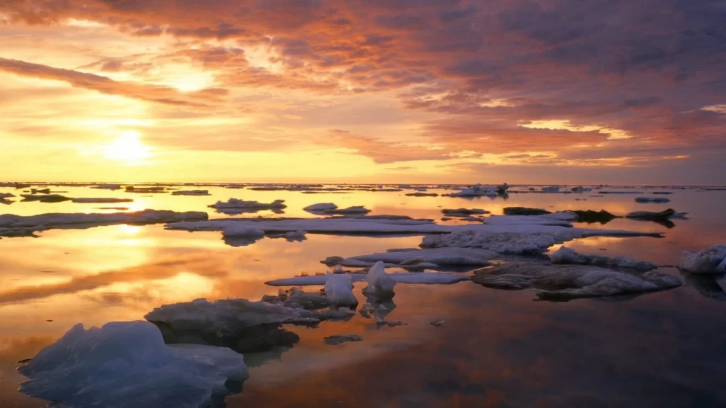 Sunset Ice Water Reflection Clouds Horizon