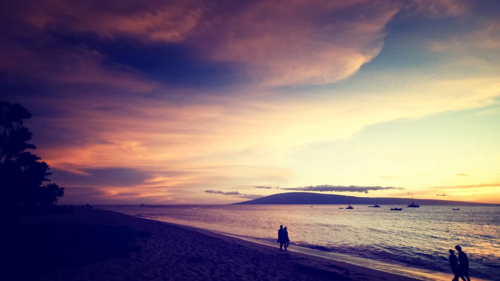 Sunset beach ocean clouds silhouettes tranquil