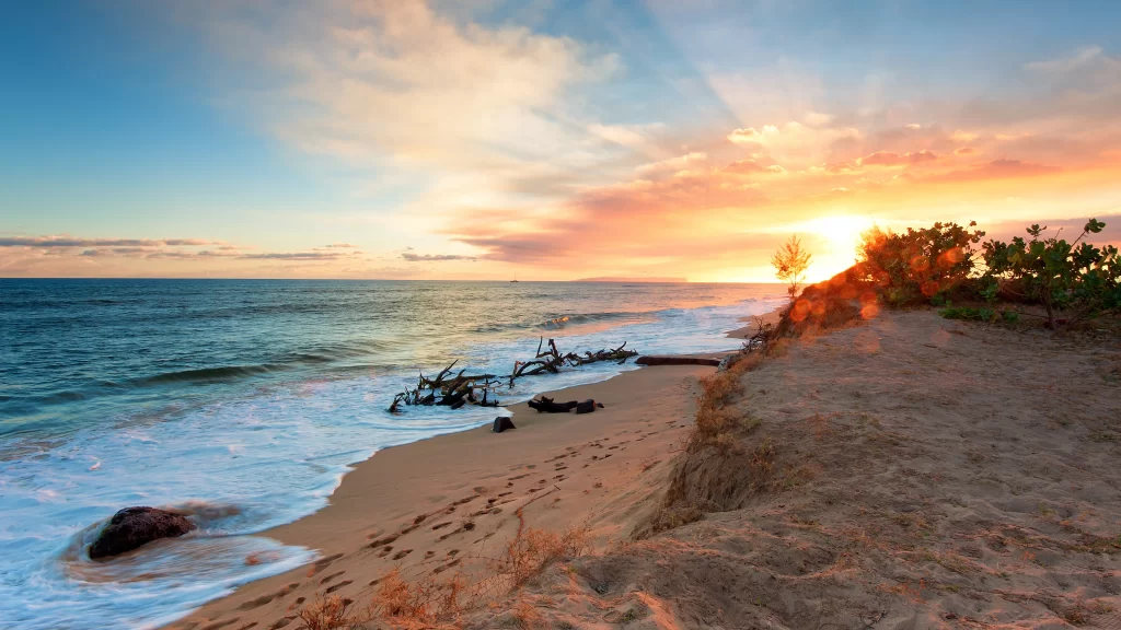 Sunset beach ocean waves sky clouds