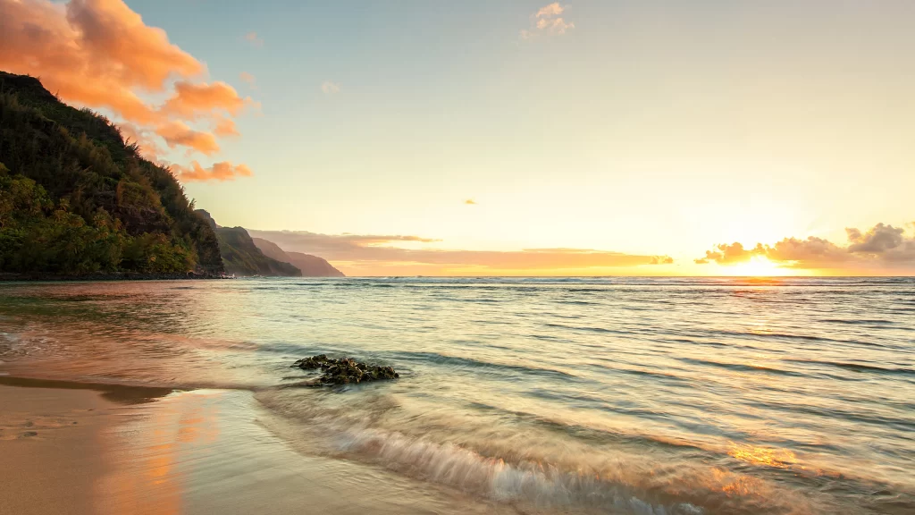 Sunset beach ocean waves sky clouds