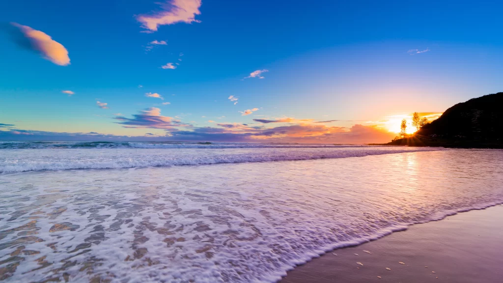 Sunset beach ocean waves sky clouds