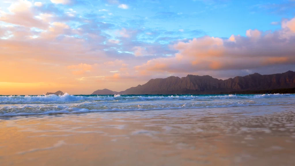 Sunset beach ocean waves sky clouds
