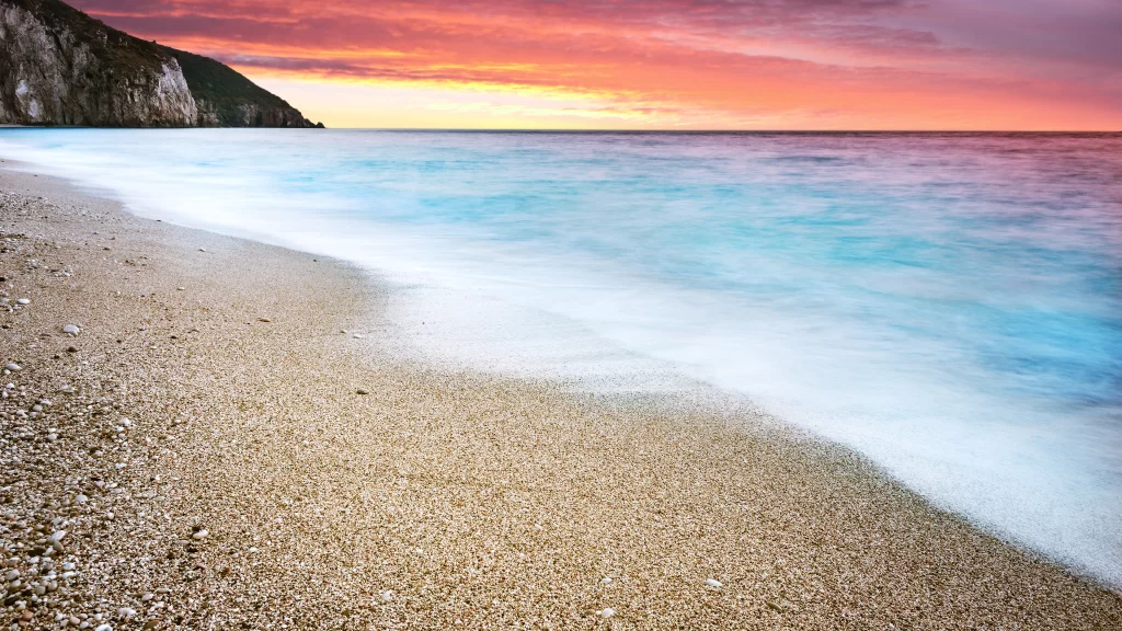 Sunset beach ocean waves sky clouds