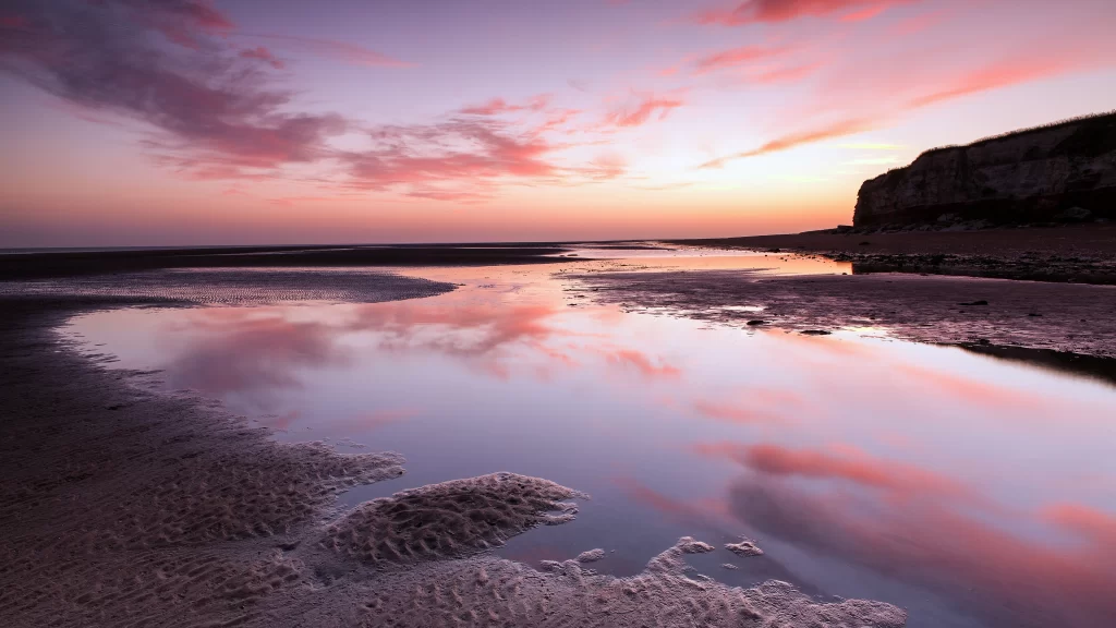Sunset beach reflection sky clouds tranquil