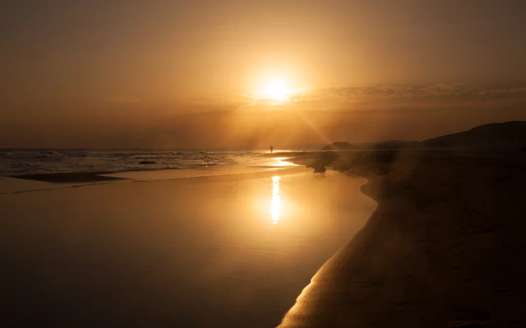 Sunset beach reflection tranquil horizon sky