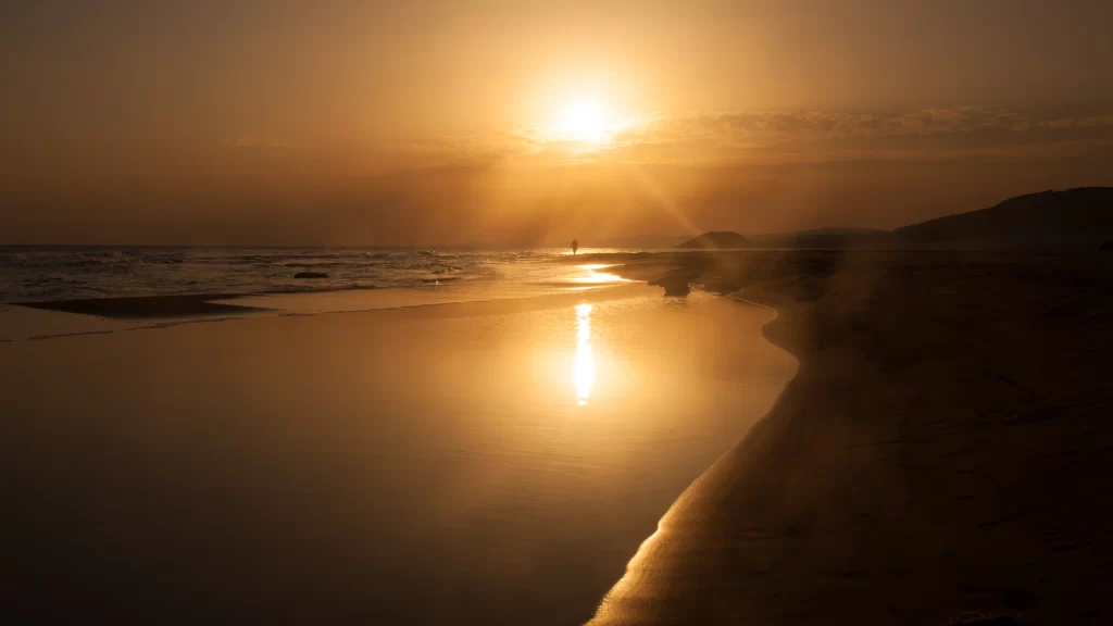 Sunset beach reflection tranquil horizon sky