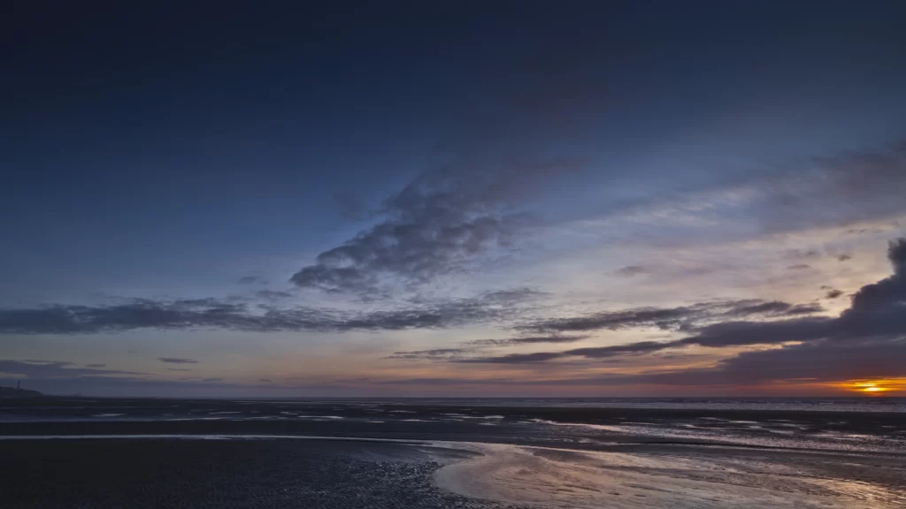Sunset beach sky clouds horizon reflection