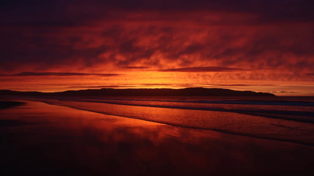 Sunset beach sky clouds reflection tranquil