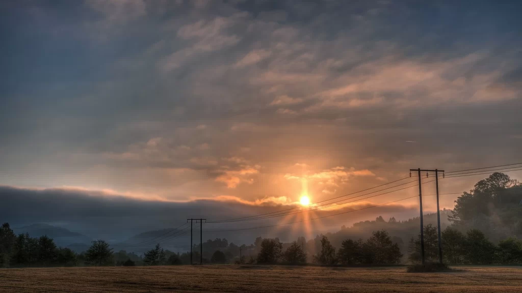 Sunset clouds landscape power lines trees sky